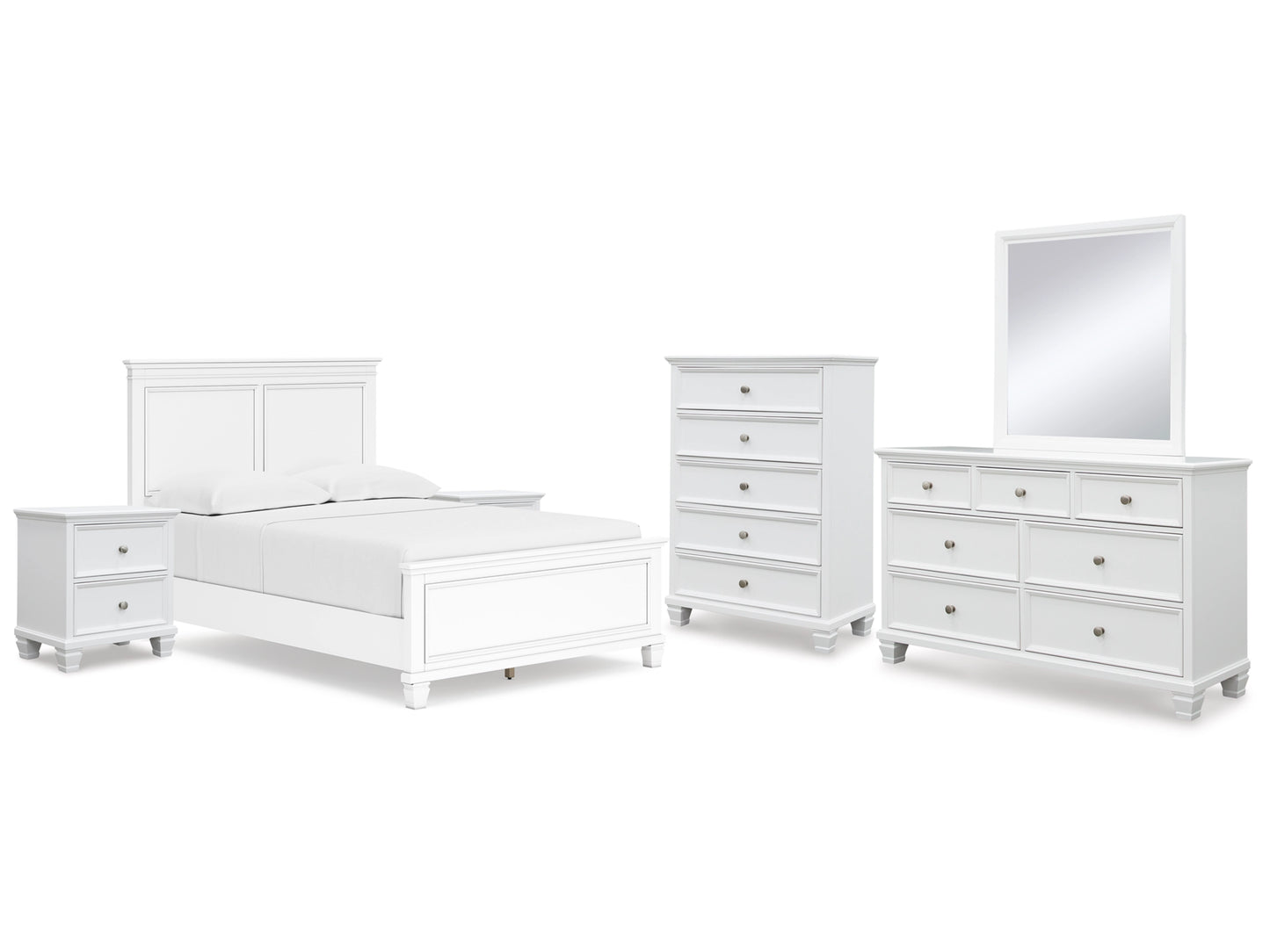 Fortman Full Panel Bed with Mirrored Dresser, Chest and Nightstand