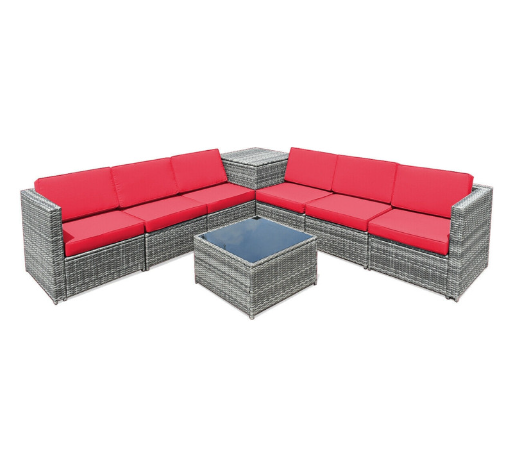 8 Pieces Wicker Sofa Rattan Dining Set Patio Furniture with Storage Table