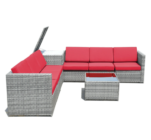 8 Pieces Wicker Sofa Rattan Dining Set Patio Furniture with Storage Table