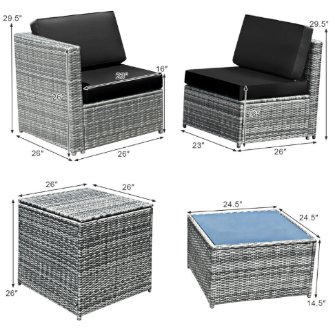 8 Pieces Wicker Sofa Rattan Dining Set Patio Furniture with Storage Table