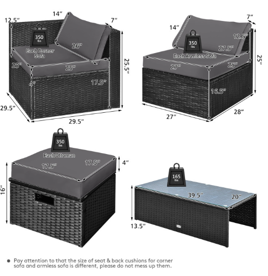 8 Pieces Patio Furniture Set with Storage Box and Waterproof Cover