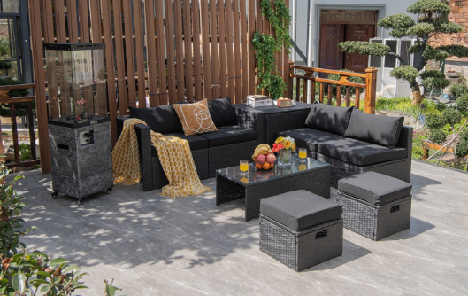 8 Pieces Patio Furniture Set with Storage Box and Waterproof Cover