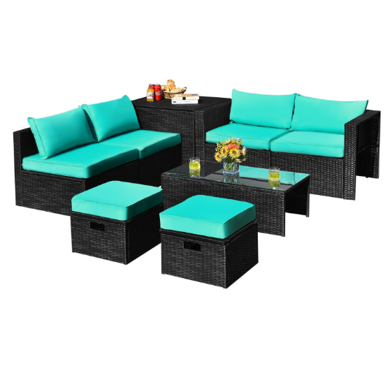 8 Pieces Patio Furniture Set with Storage Box and Waterproof Cover