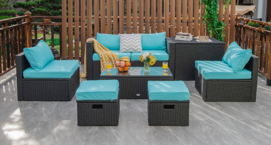8 Pieces Patio Furniture Set with Storage Box and Waterproof Cover