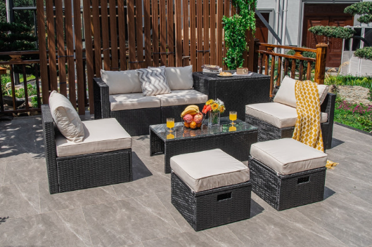 8 Pieces Patio Furniture Set with Storage Box and Waterproof Cover