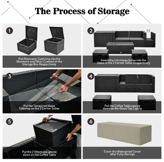 8 Pieces Patio Furniture Set with Storage Box and Waterproof Cover