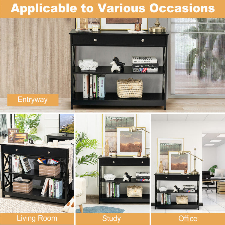 Console Table 3-Tier with Drawer and Storage Shelves