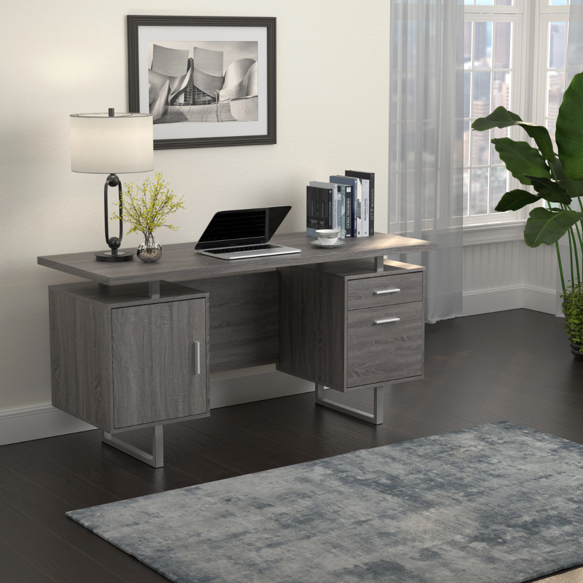 Lawtey Floating Top Office Desk Aged Walnut
