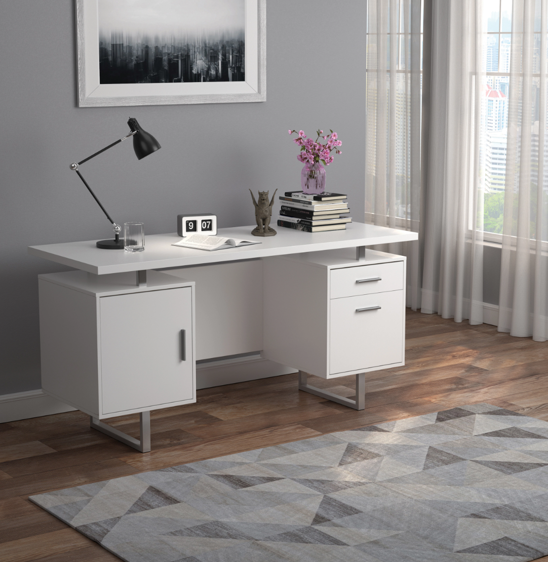 Lawtey Floating Top Office Desk Aged Walnut