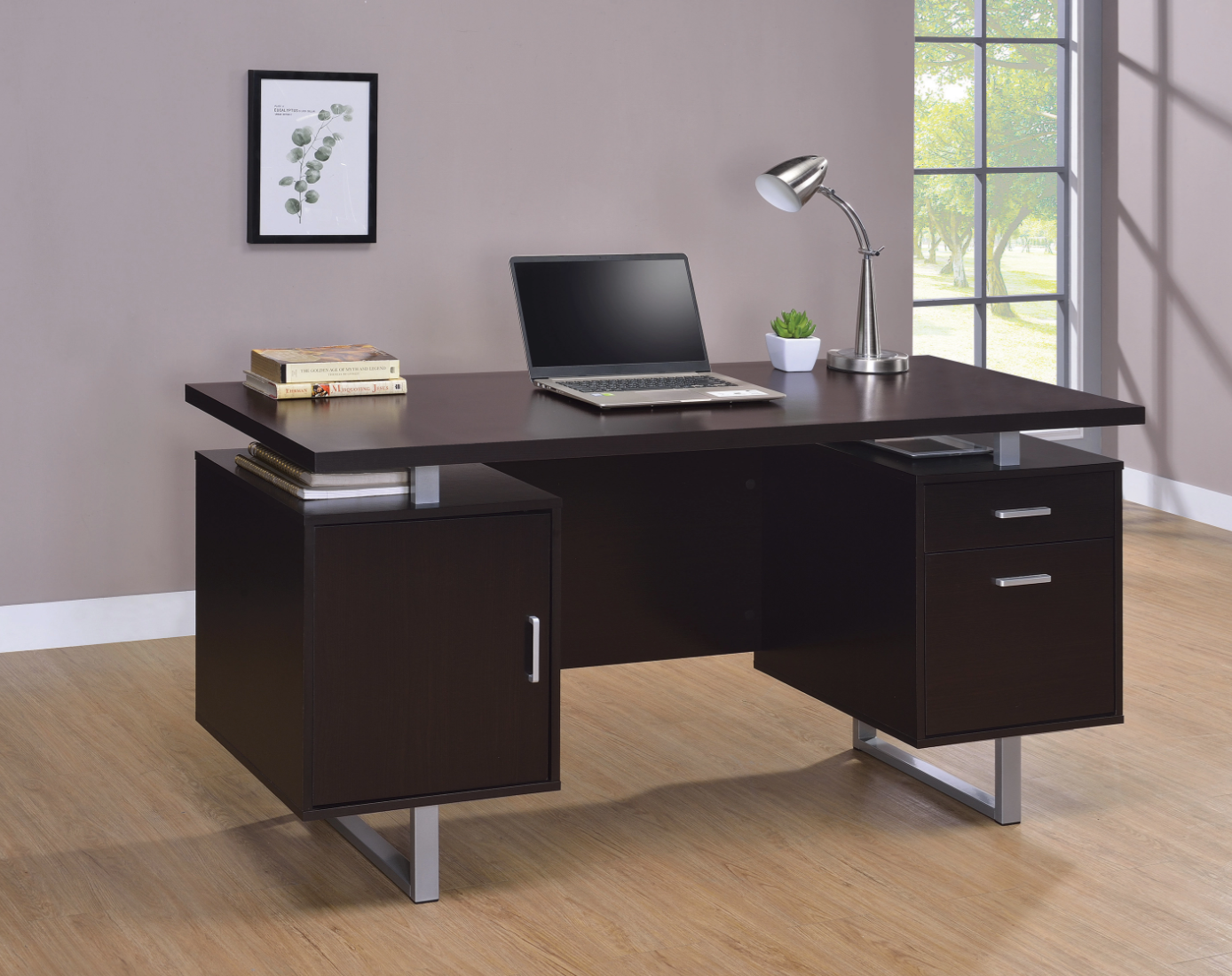 Lawtey Floating Top Office Desk Aged Walnut