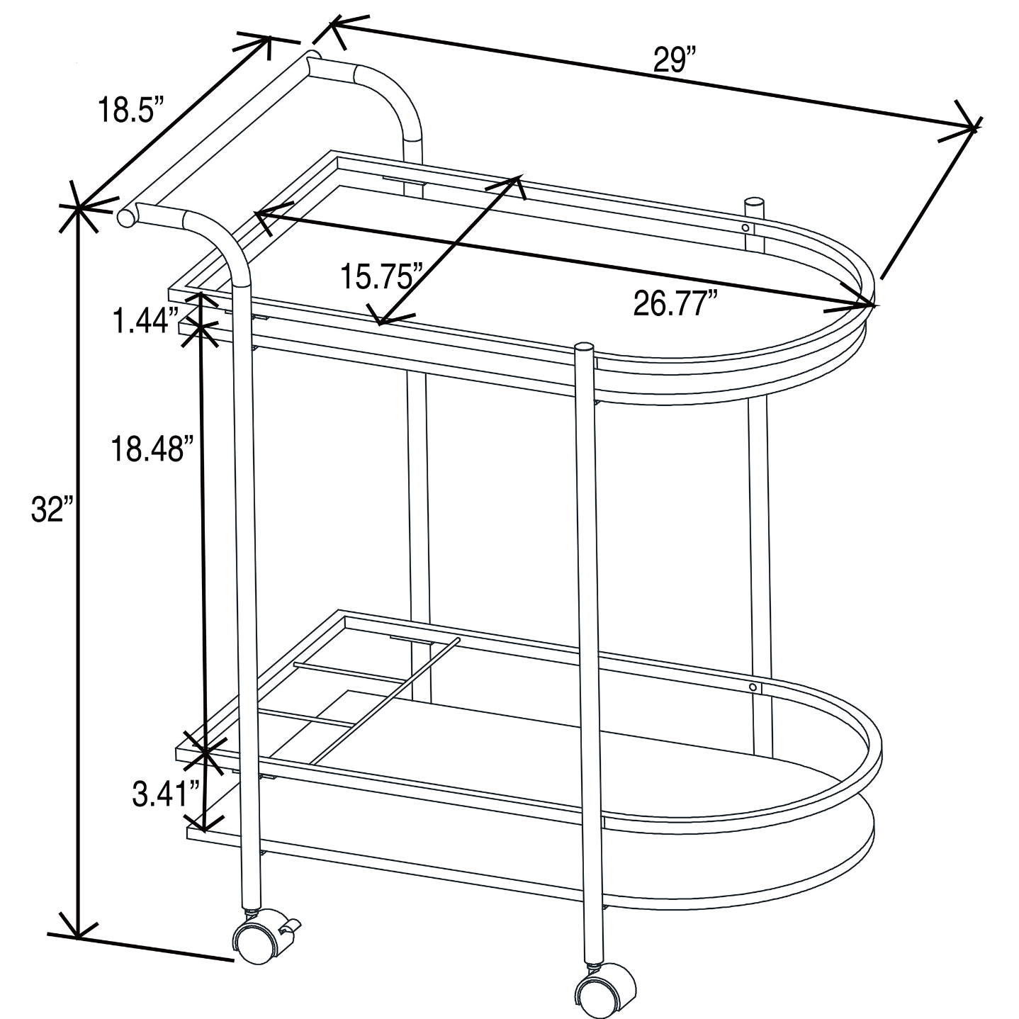 Desiree 2-Tier Bar Cart With Casters Gold