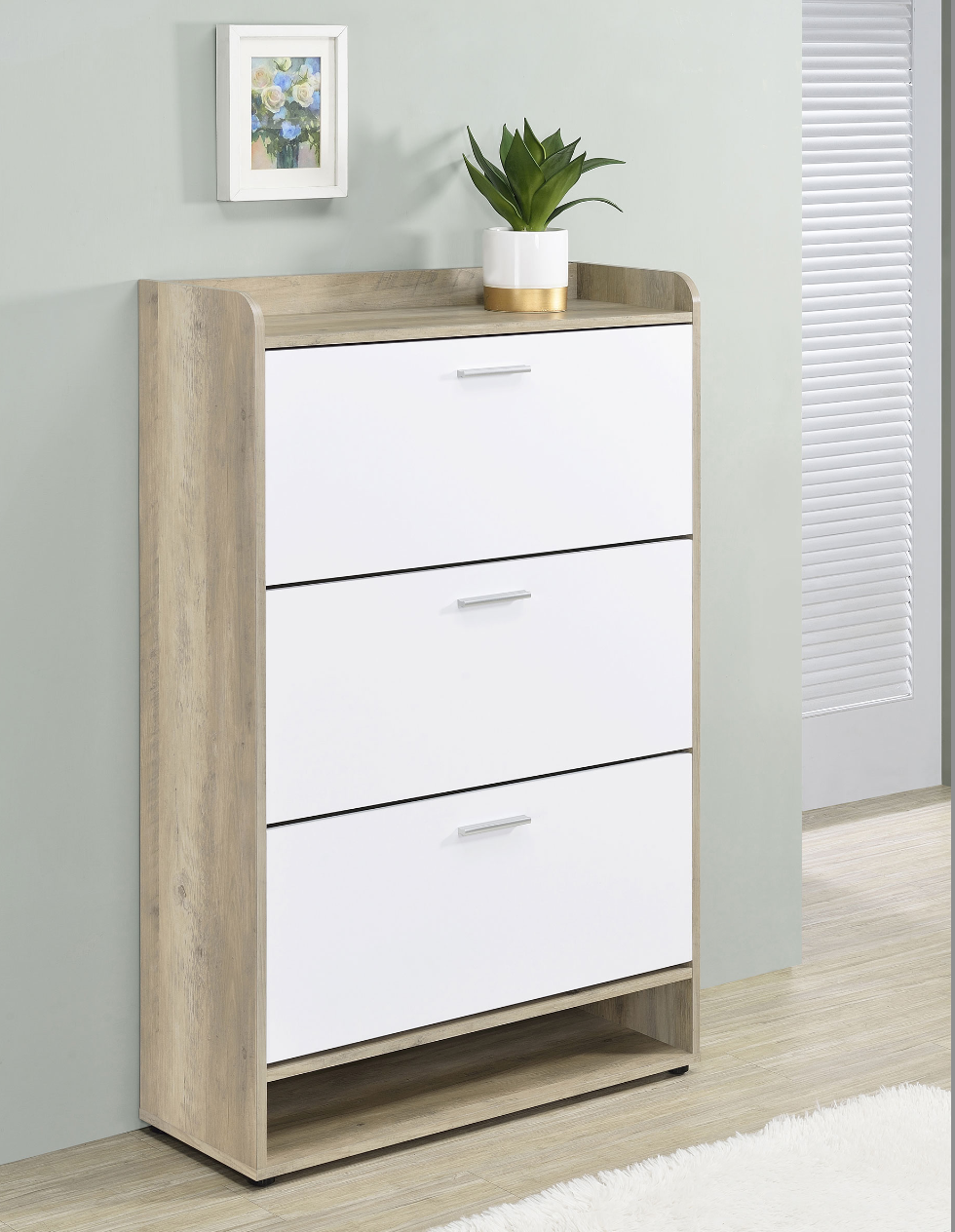 Denia 3-Tier Shoe Storage Cabinet Antique Pine And White