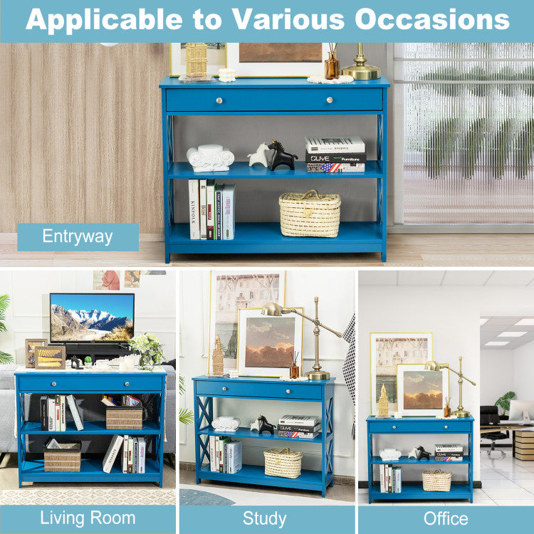 Console Table 3-Tier with Drawer and Storage Shelves