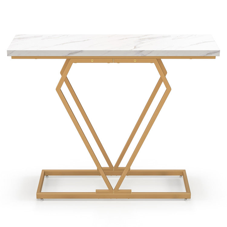 Gold Console Table with Diamond Shape Geometric Frame
