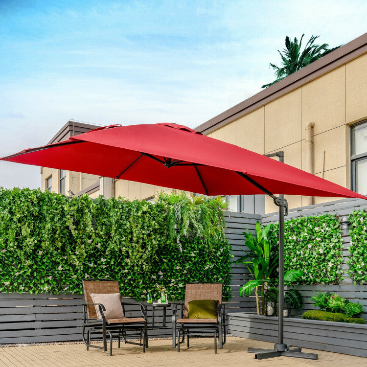 10 x 10 Feet 8-Rib Cantilever Offset Square Patio Umbrella with 3 Tilt