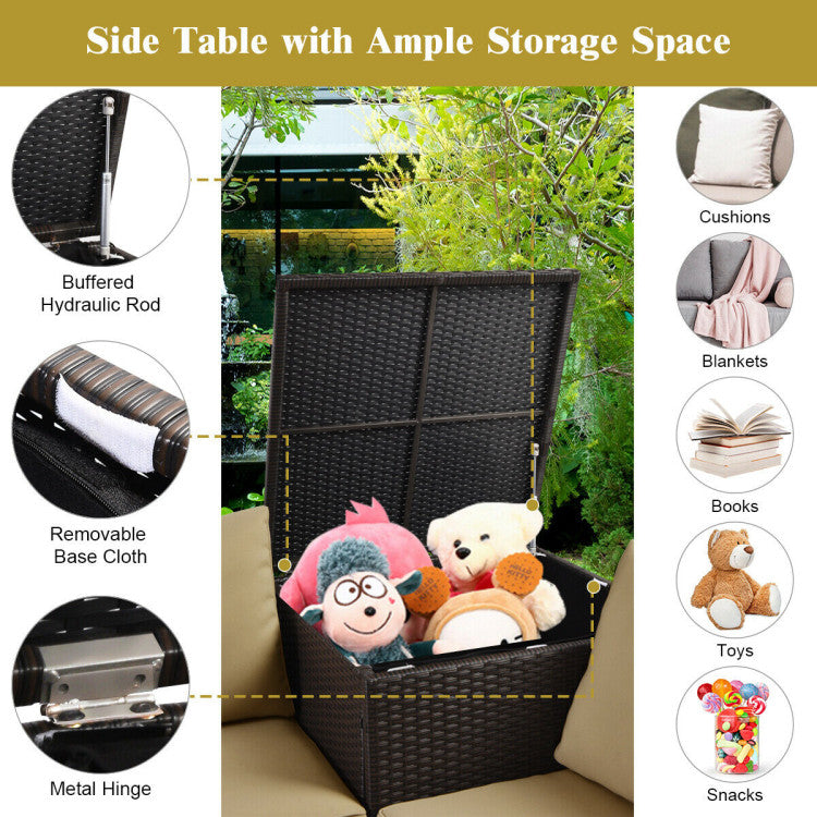 4 Pieces Outdoor Patio Rattan Furniture Set with Loveseat and Storage Box(clearance)