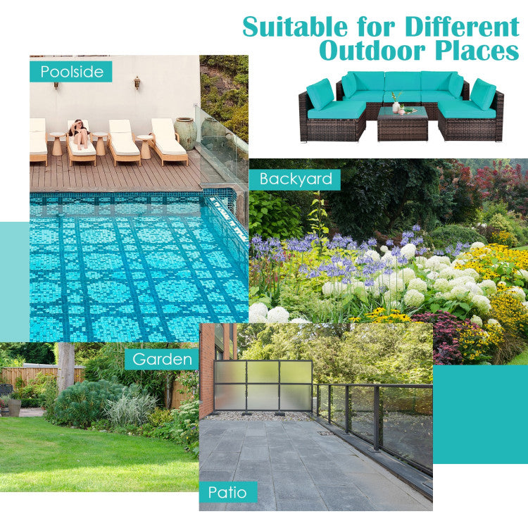 6 Pieces Patio Rattan Furniture Set with Cushions