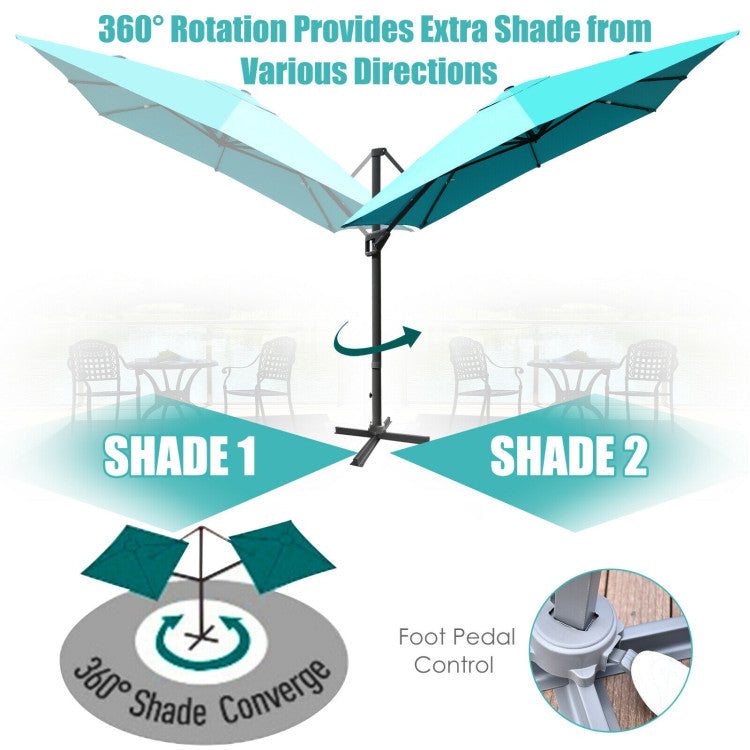 10 x 13 Feet Rectangular Cantilever Umbrella with 360° Rotation Function