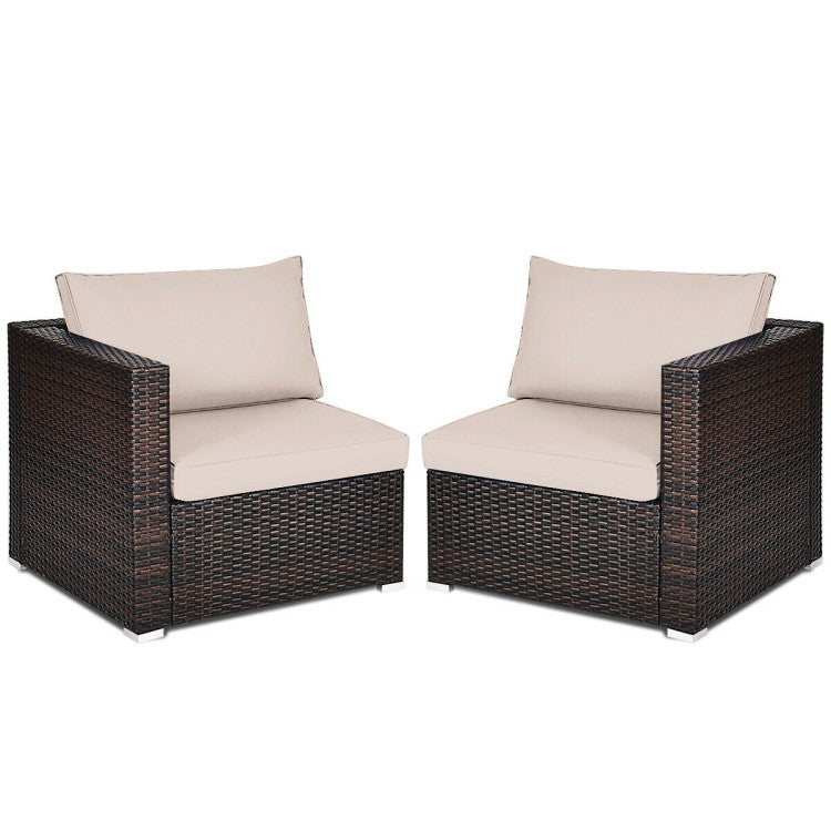 2 Pieces Patio Rattan Sectional Conversation Sofa Set