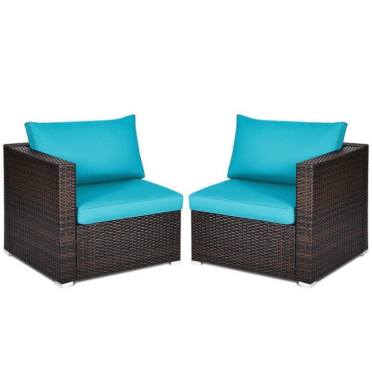 2 Pieces Patio Rattan Sectional Conversation Sofa Set