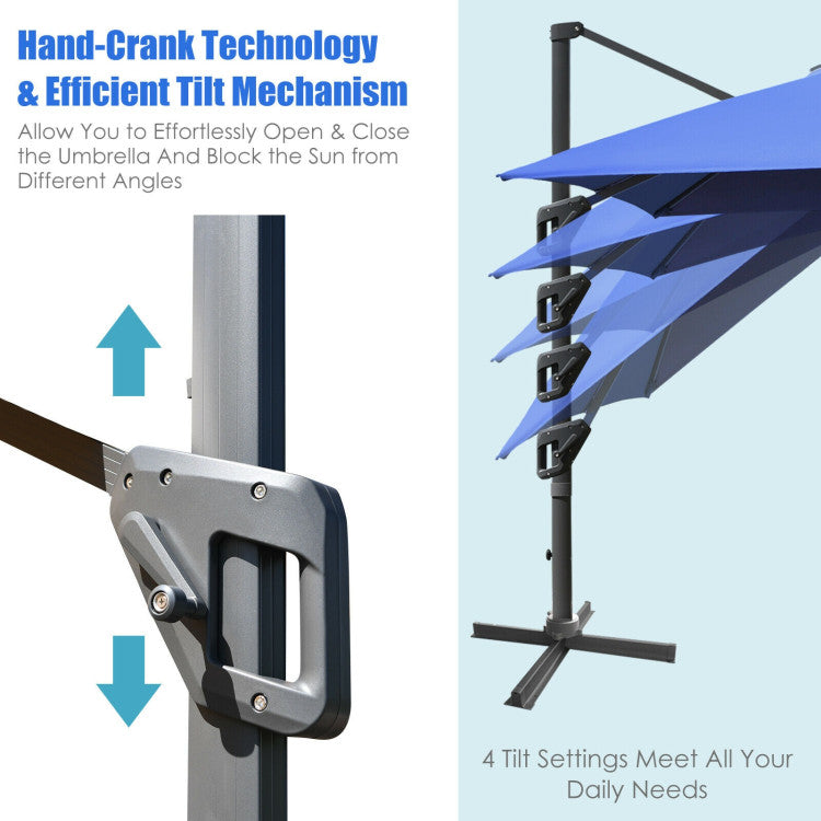 10 x 13 Feet Rectangular Cantilever Umbrella with 360° Rotation Function