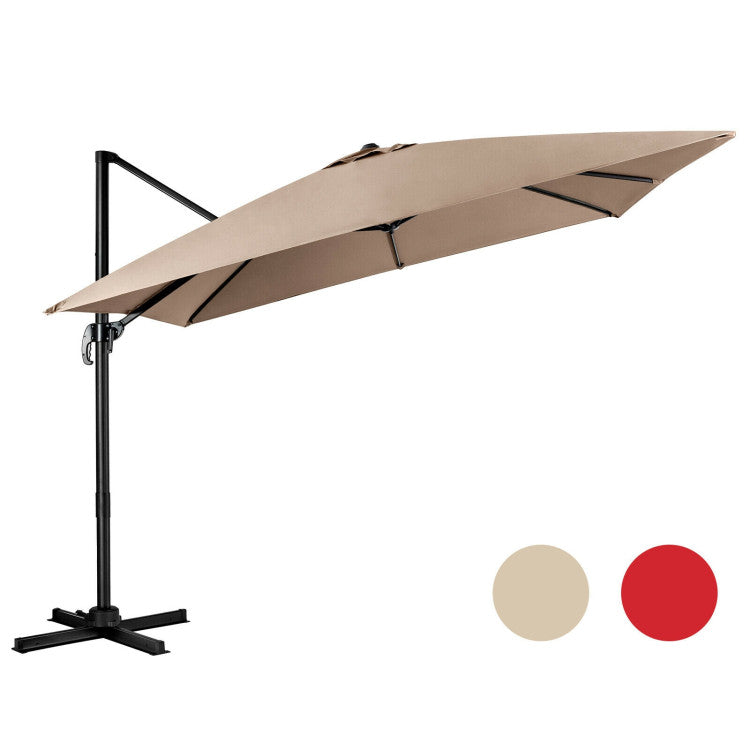 10 x 10 Feet 8-Rib Cantilever Offset Square Patio Umbrella with 3 Tilt Settings
