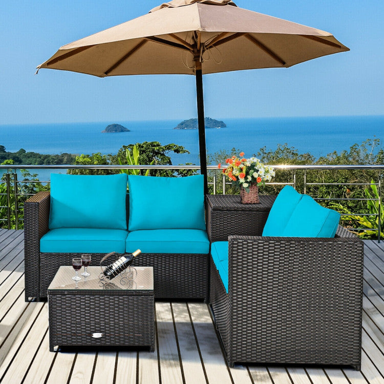 4 Pieces Outdoor Patio Rattan Furniture Set with Loveseat and Storage Box(clearance)