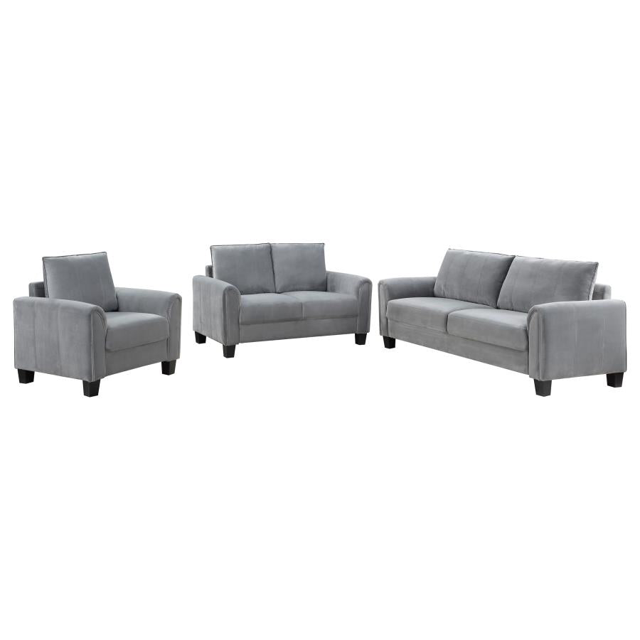 Davis 3-Piece Upholstered Rolled Arm Sofa Grey