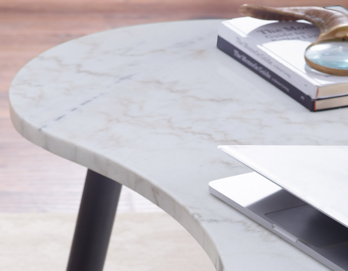 Kinsley White Marble Kidney Shaped Desk