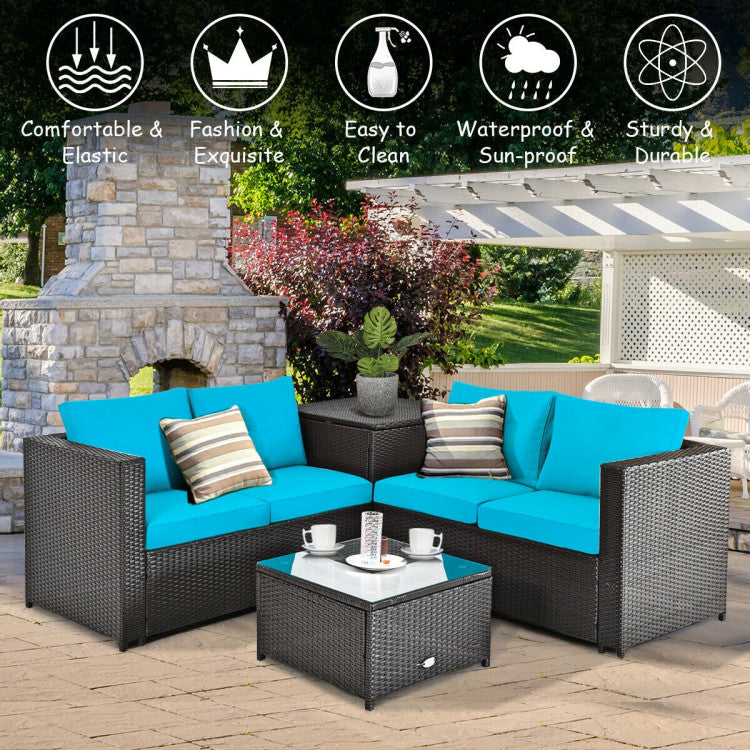 4 Pieces Outdoor Patio Rattan Furniture Set with Loveseat and Storage Box(clearance)