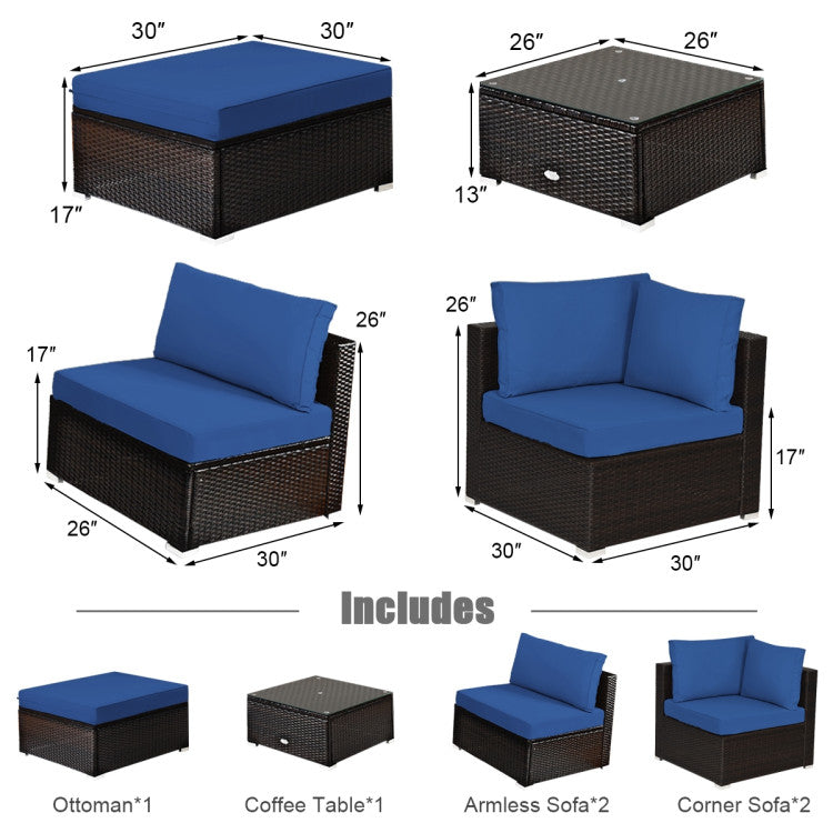 6 Pieces Outdoor Patio Rattan Sectional Sofa Set with Coffee Table