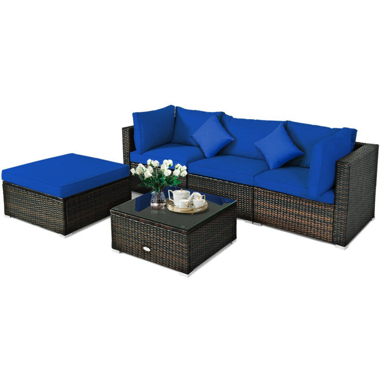 5 Pieces Outdoor Patio Rattan Furniture Set Sectional Conversation with Cushions(clearance)