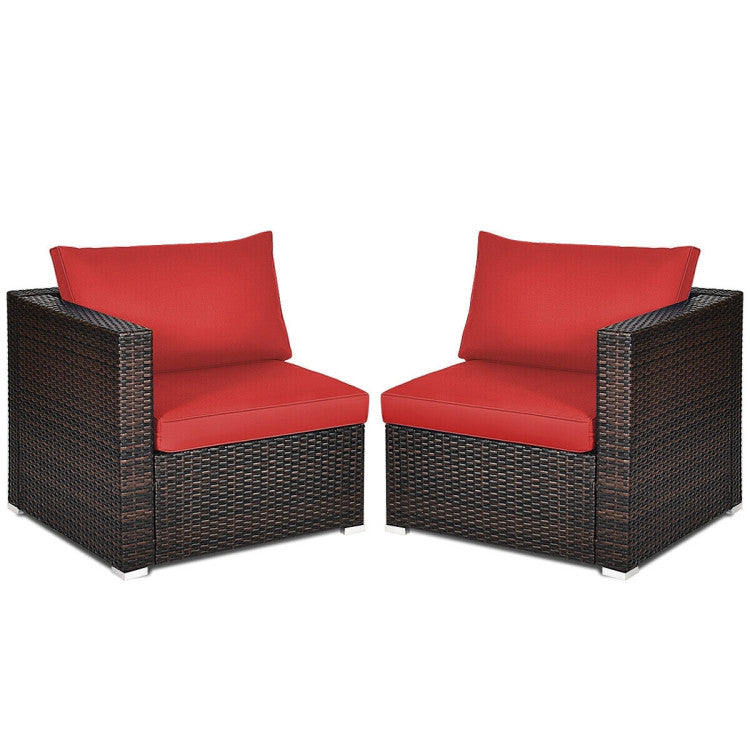 2 Pieces Patio Rattan Sectional Conversation Sofa Set