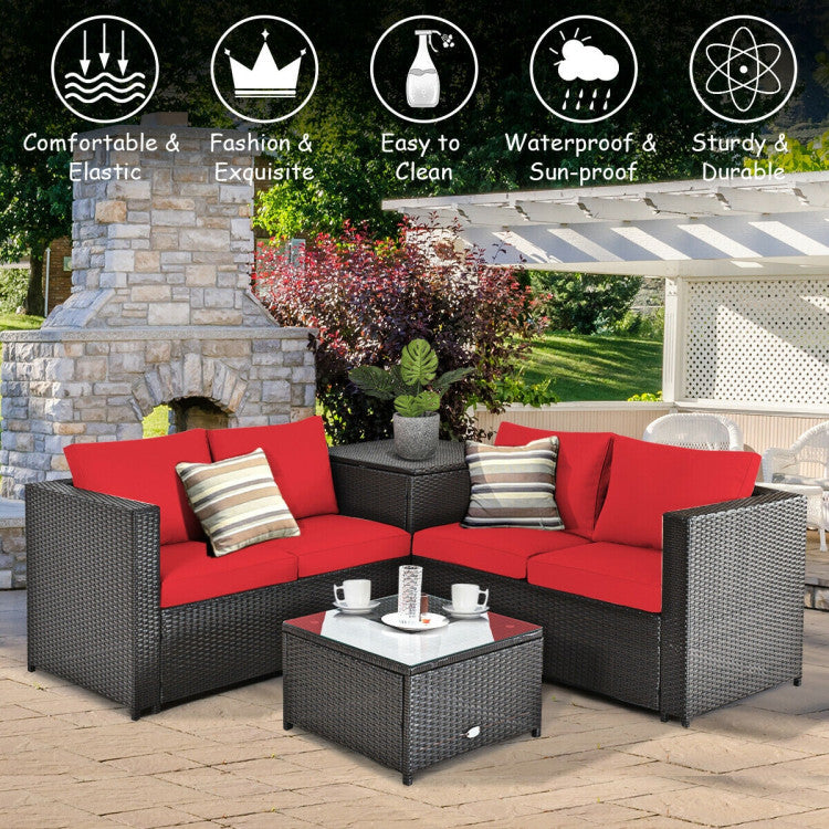 4 Pieces Outdoor Patio Rattan Furniture Set with Loveseat and Storage Box(clearance)