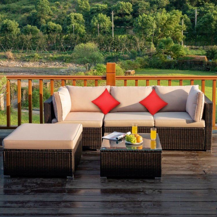 5 Pieces Outdoor Patio Rattan Furniture Set Sectional Conversation with Cushions(clearance)