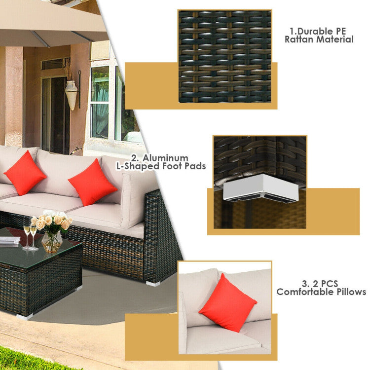 5 Pieces Outdoor Patio Rattan Furniture Set Sectional Conversation with Cushions(clearance)