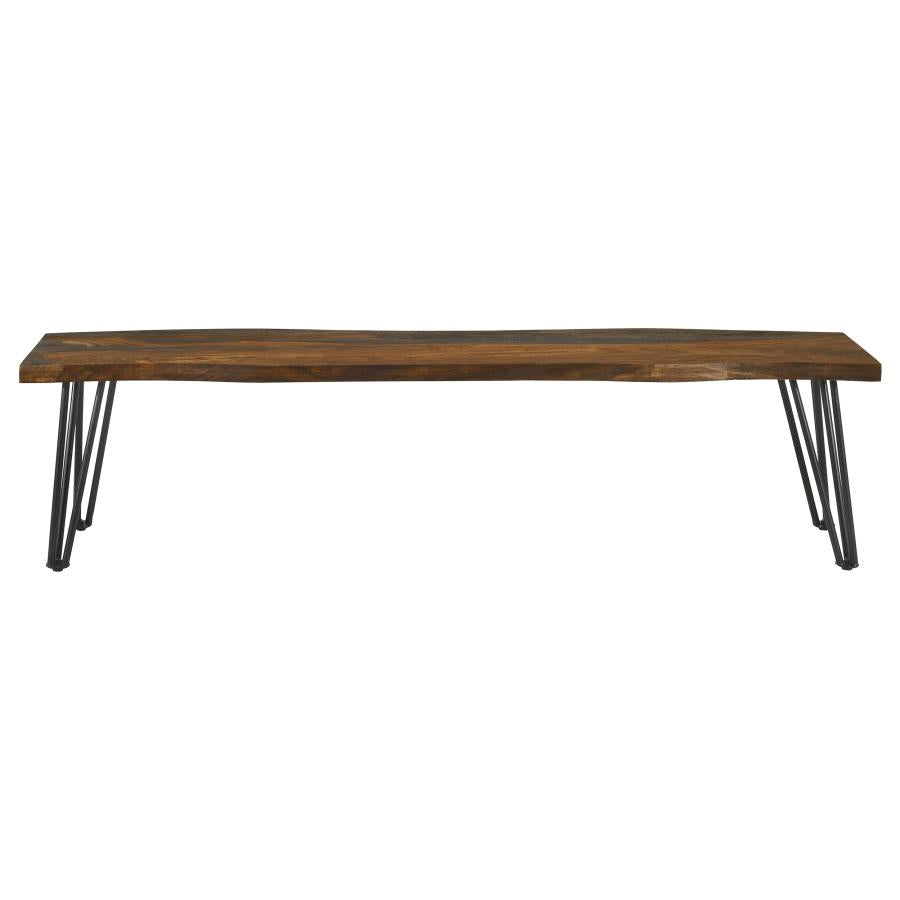 Neve Live-Edge Dining Bench With Hairpin Legs Sheesham Grey And Gunmetal