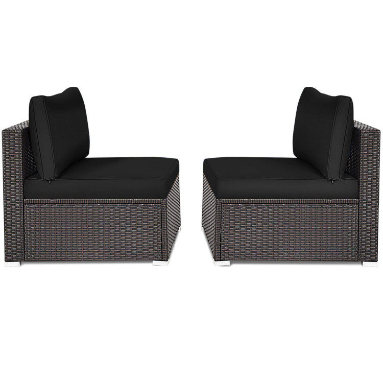 2 Pieces Patio Rattan Armless Sofa Set with 2 Cushions and 2 Pillows