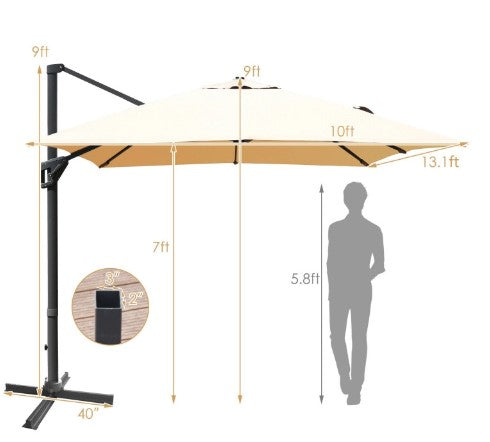 10 x 13 Feet Rectangular Cantilever Umbrella with 360° Rotation Function