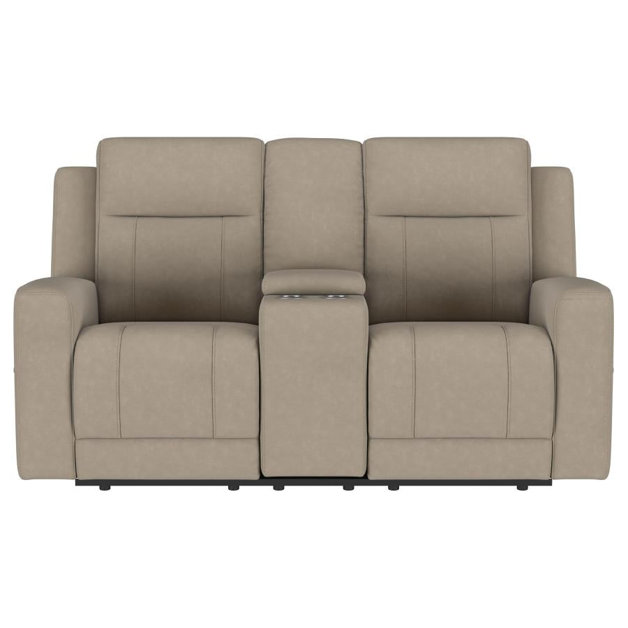 Brentwood Upholstered Motion Reclining Loveseat With Console Taupe