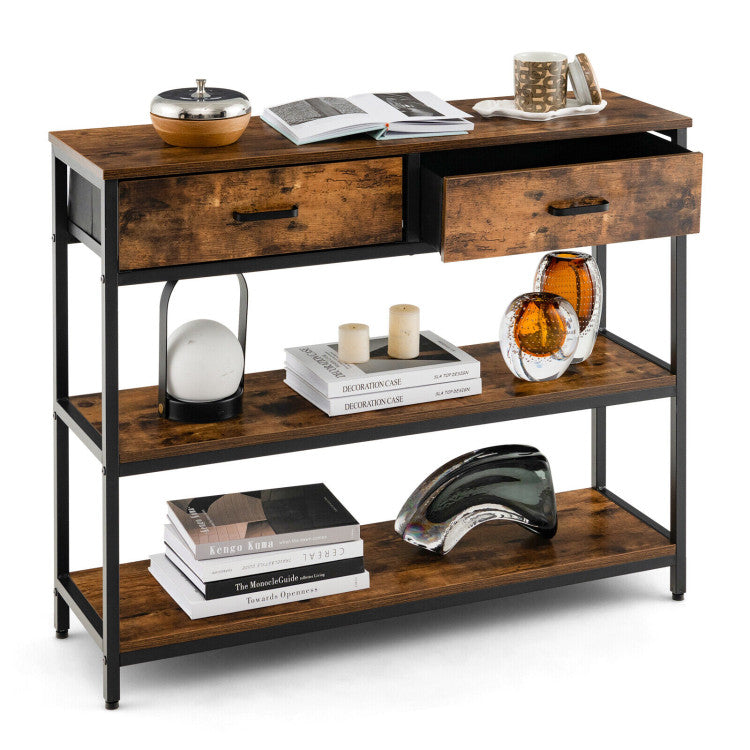 Console Table with Folding Fabric Drawers for Entryway