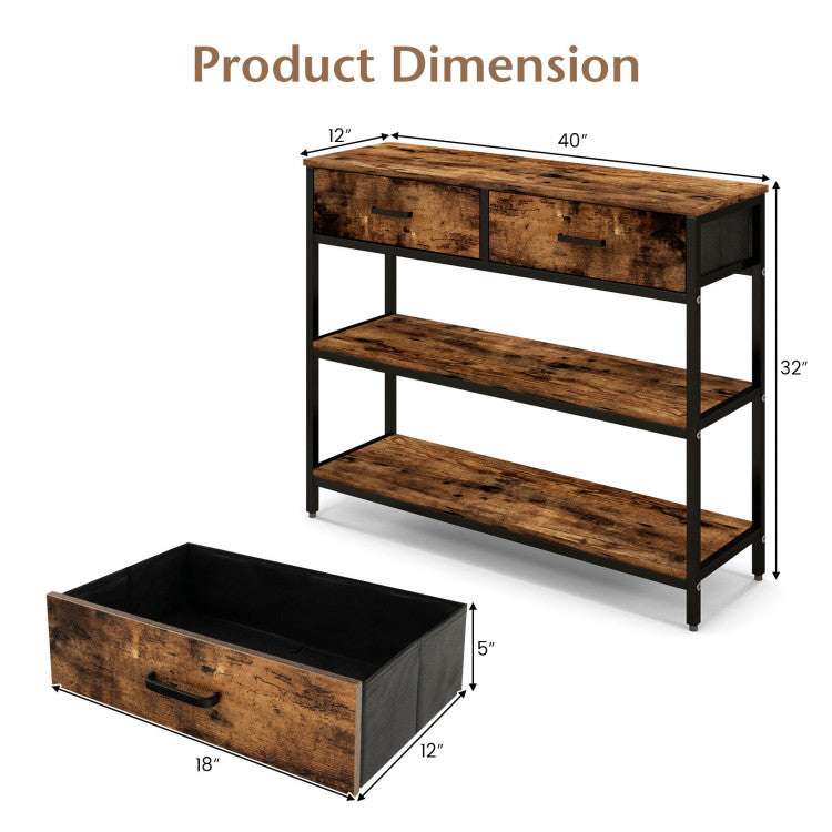 Console Table with Folding Fabric Drawers for Entryway
