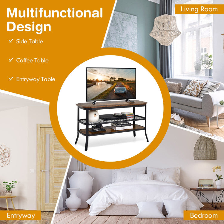 3-Tier Industrial Wooden TV Stand with Storage Shelves for TVs up to 46 Inch