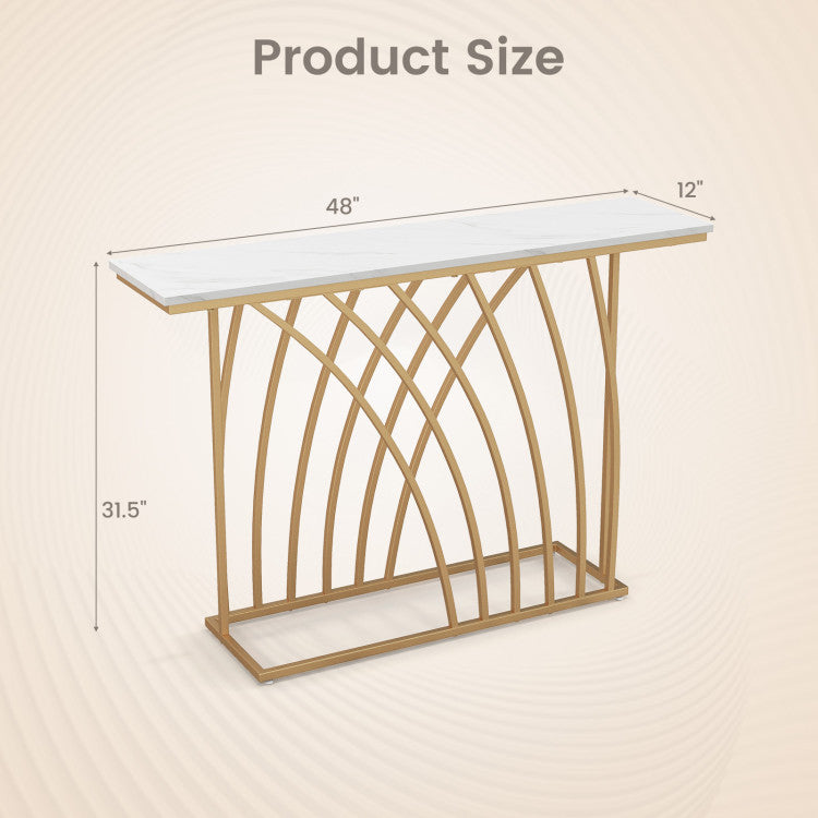 48 Inch Gold Console Table with White Faux Marble Tabletop