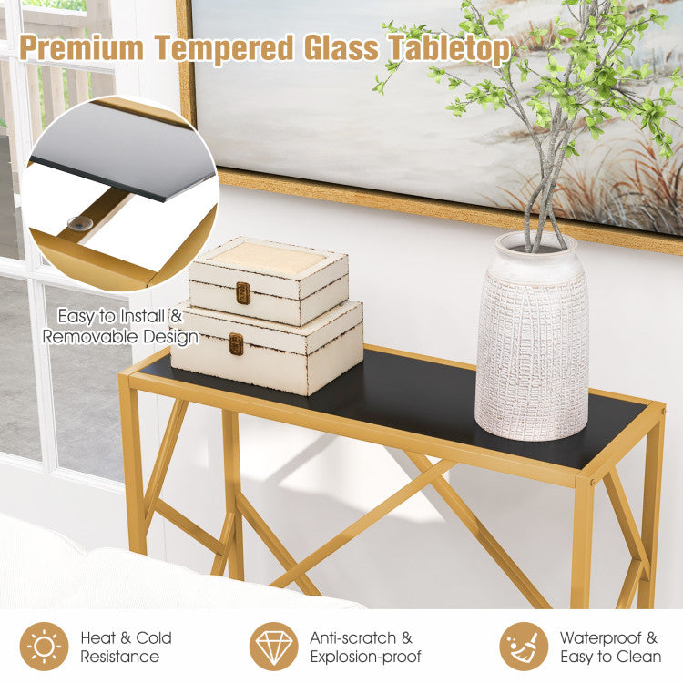 31.5 Inch Golden Heavy-duty Metal Frame Entryway Table with Foot Pads