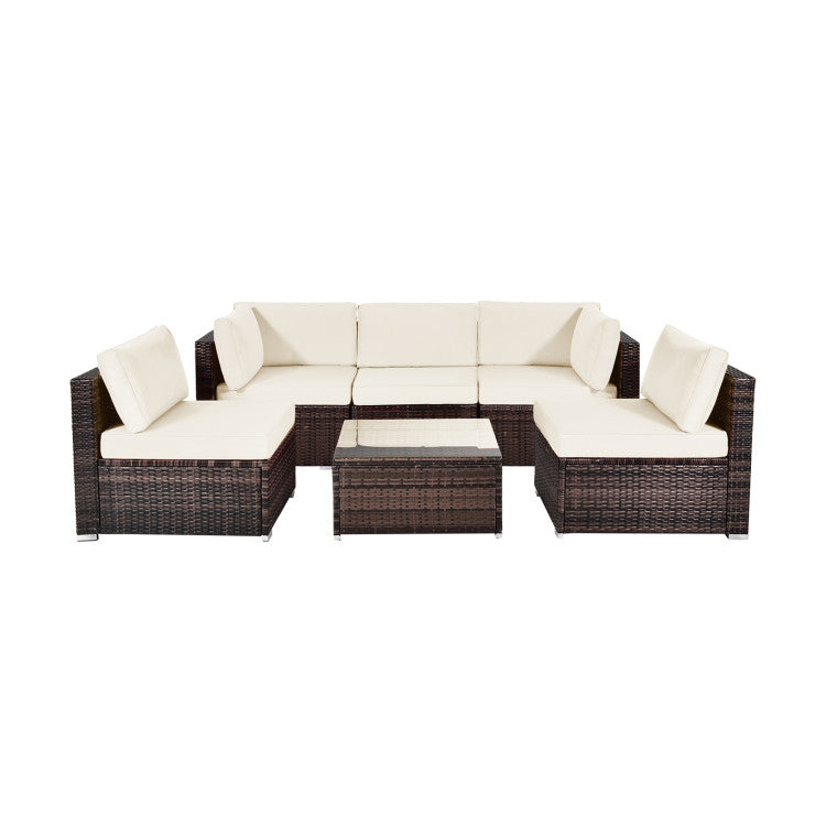 6 Pieces Patio Rattan Furniture Set with Cushions