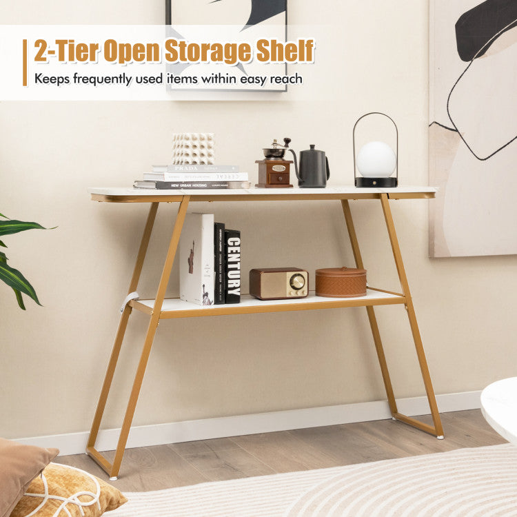 Console Table with Open Shelf Gold Metal Frame Living Room Hallway