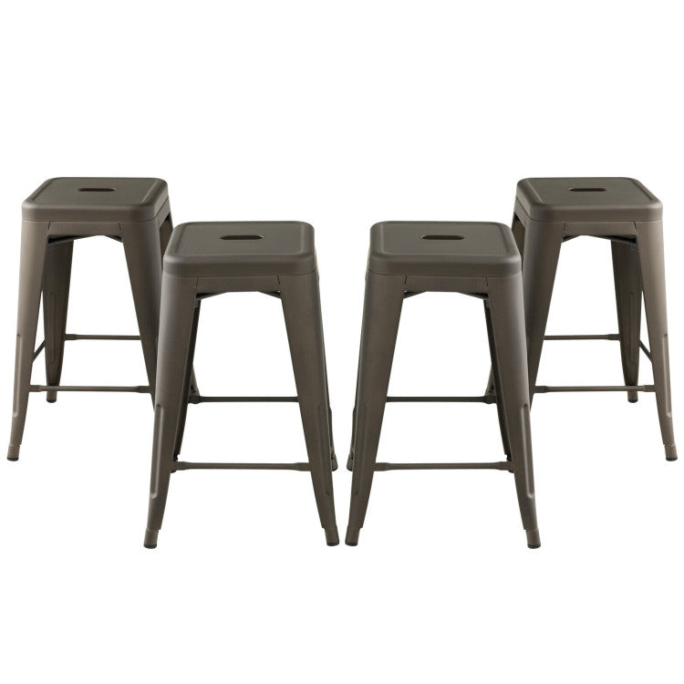 24 Inch Set of 4 Tolix Style Counter Height Barstool Stackable Chair
