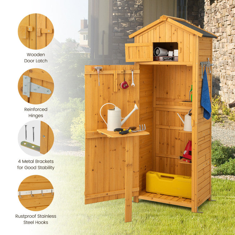 71 Inch Tall Garden Tool Storage Cabinet with Lockable Doors and Foldable Table