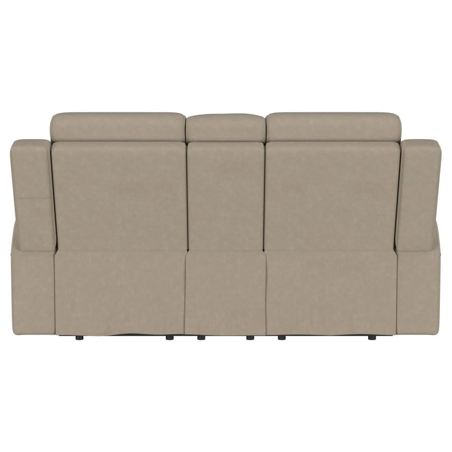 Brentwood Upholstered Motion Reclining Loveseat With Console Taupe